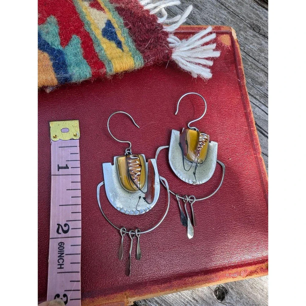 Vintage Abstract Enamel Metal Dangle Earrings
